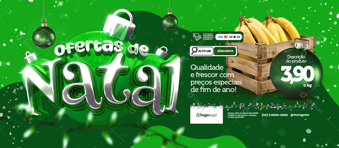 Banner Ofertas de Natal Hortifruti Banana Qualidade e Frescor Social Media PSD Editável