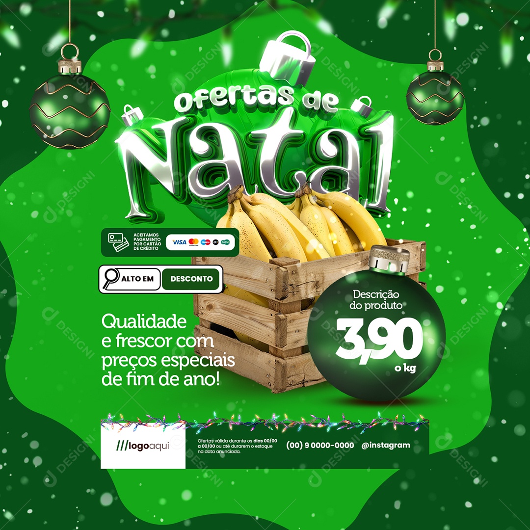 Ofertas de Natal Hortifruti Banana Qualidade e Frescor Social Media PSD Editável