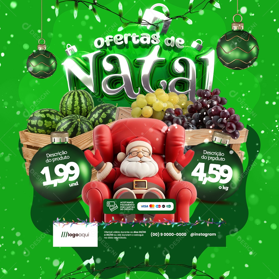 Ofertas de Natal Hortifruti Melancia Uvas Social Media PSD Editável