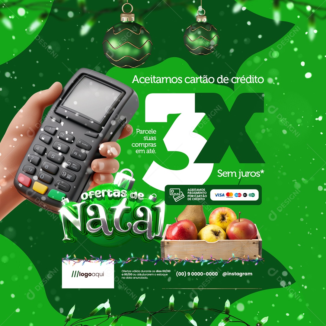 Ofertas de Natal Hortifruti Maçãs Social Media PSD Editável