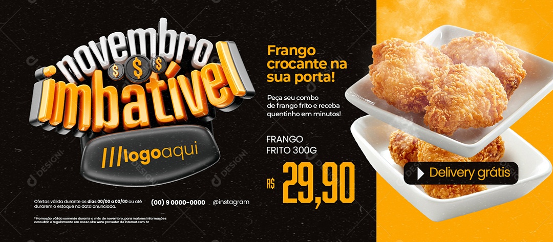Banner Novembro Imbatível Frango Frito Frango Crocante na Sua Porta Social Media PSD Editável