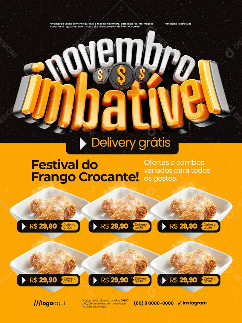 Novembro Imbatível Frango Frito Encarte Festival de Frango Crocante Social Media PSD Editável