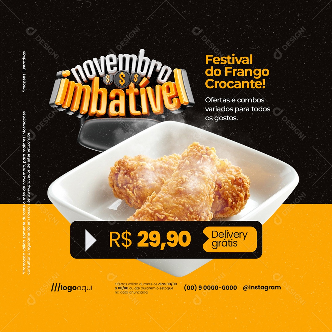 Novembro Imbatível Frango Frito Festival de Frango Crocante Social Media PSD Editável