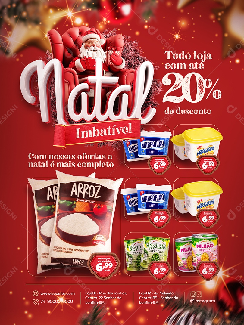 Tabloide Natal Imbatível Supermercado Toda Loja com Até 20% de Desconto Social Media PSD Editável