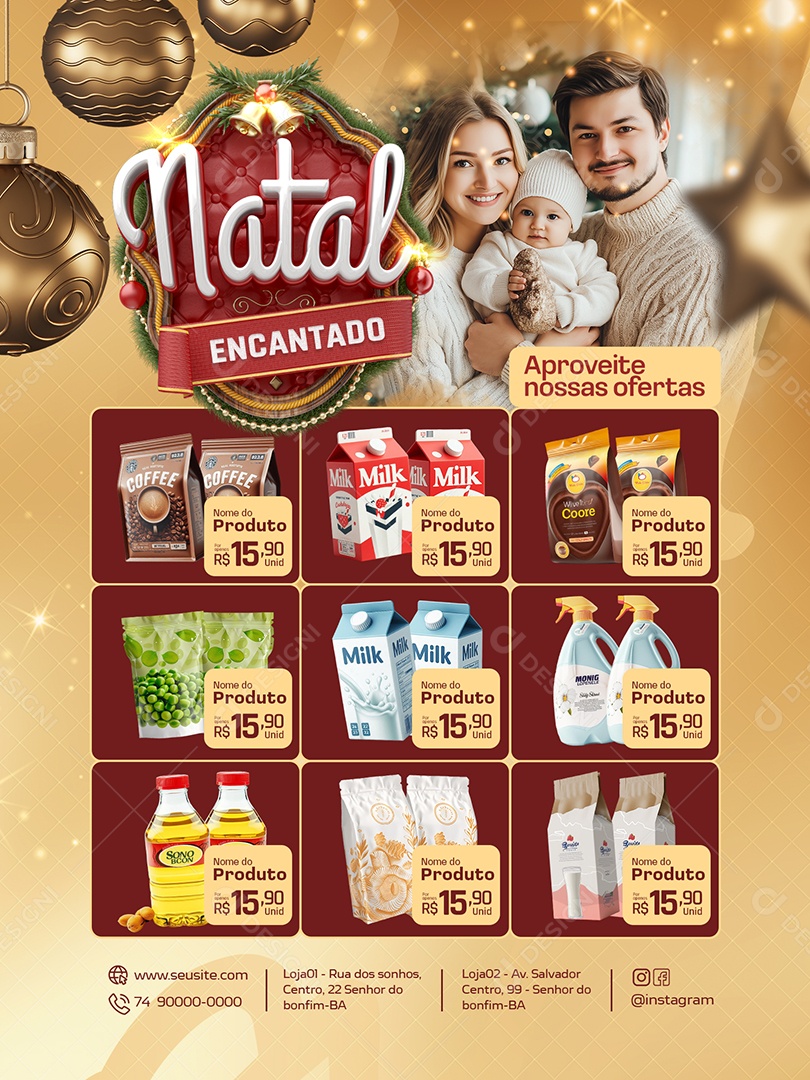 Tabloide de Natal Encantado Supermercado Social Media PSD Editável