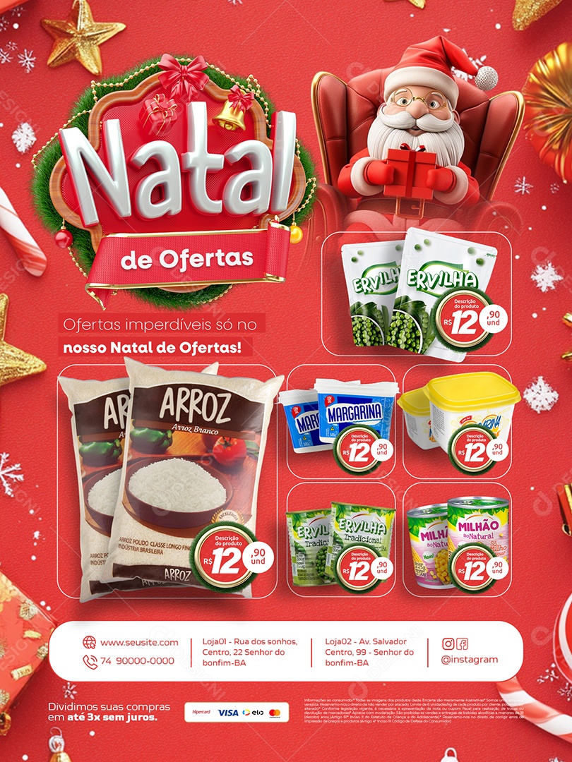 Tabloide de Natal de Ofertas Supermercado Social Media PSD Editável