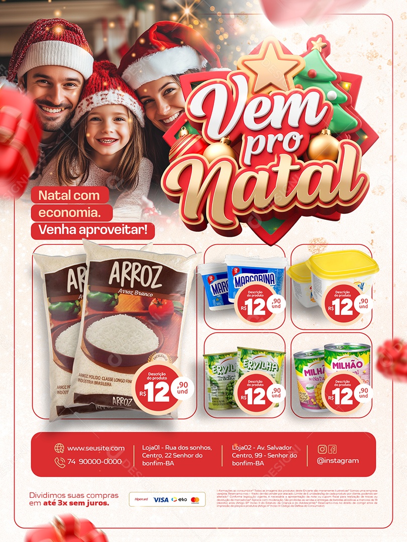 Tabloide de Natal Supermercado Produtos Social Media PSD Editável