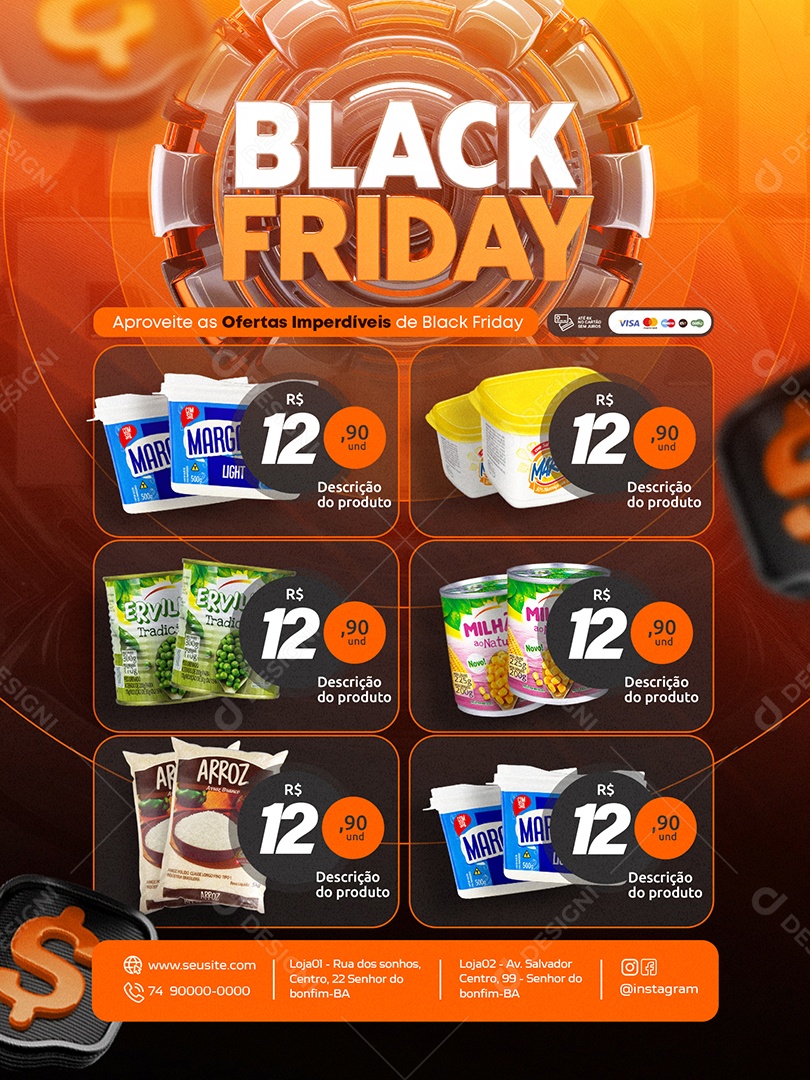 Tabloide Black Friday Supermercado Ofertas Imperdíveis Social Media PSD Editável