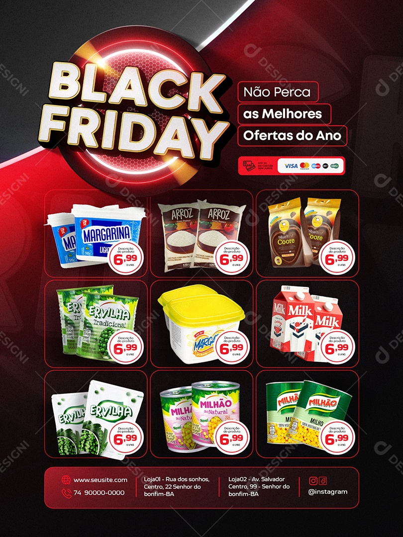 Tabloide Black Friday Supermercado Social Media PSD Editável