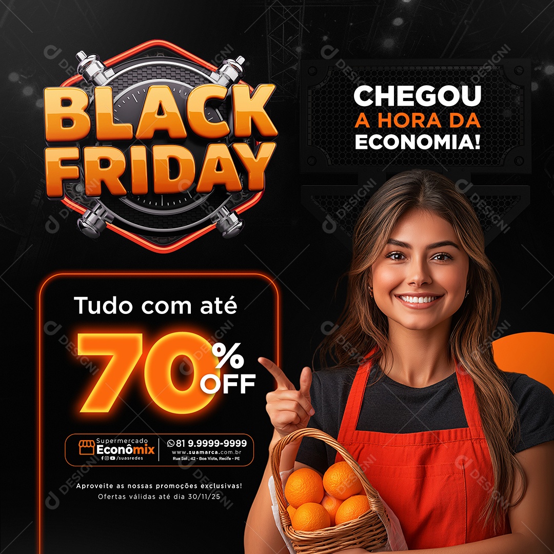 Black Friday Supermercado Tudo com Até 70% Off Social Media PSD Editável