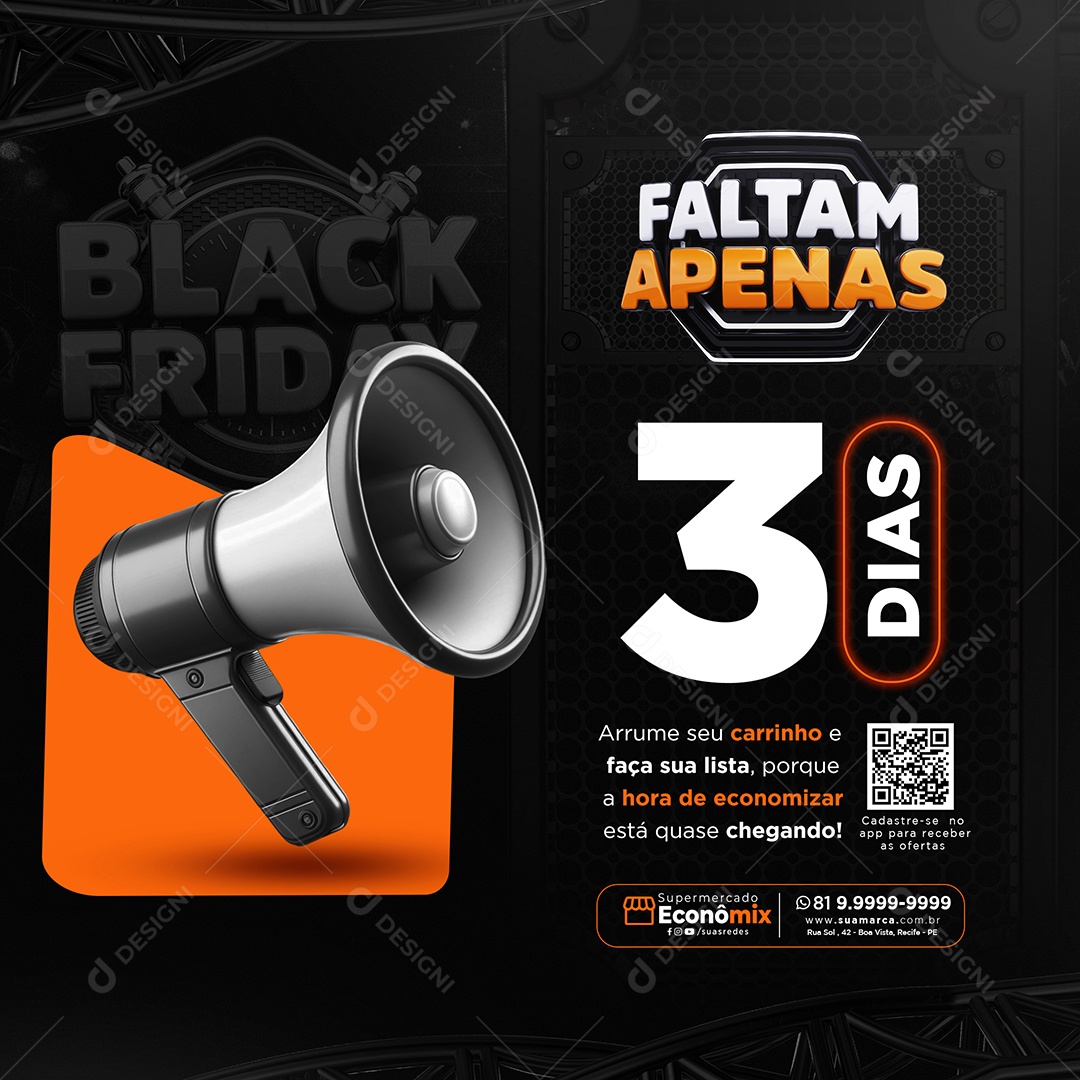 Black Friday Supermercado Faltam Apenas Três Dias Social Media PSD Editável