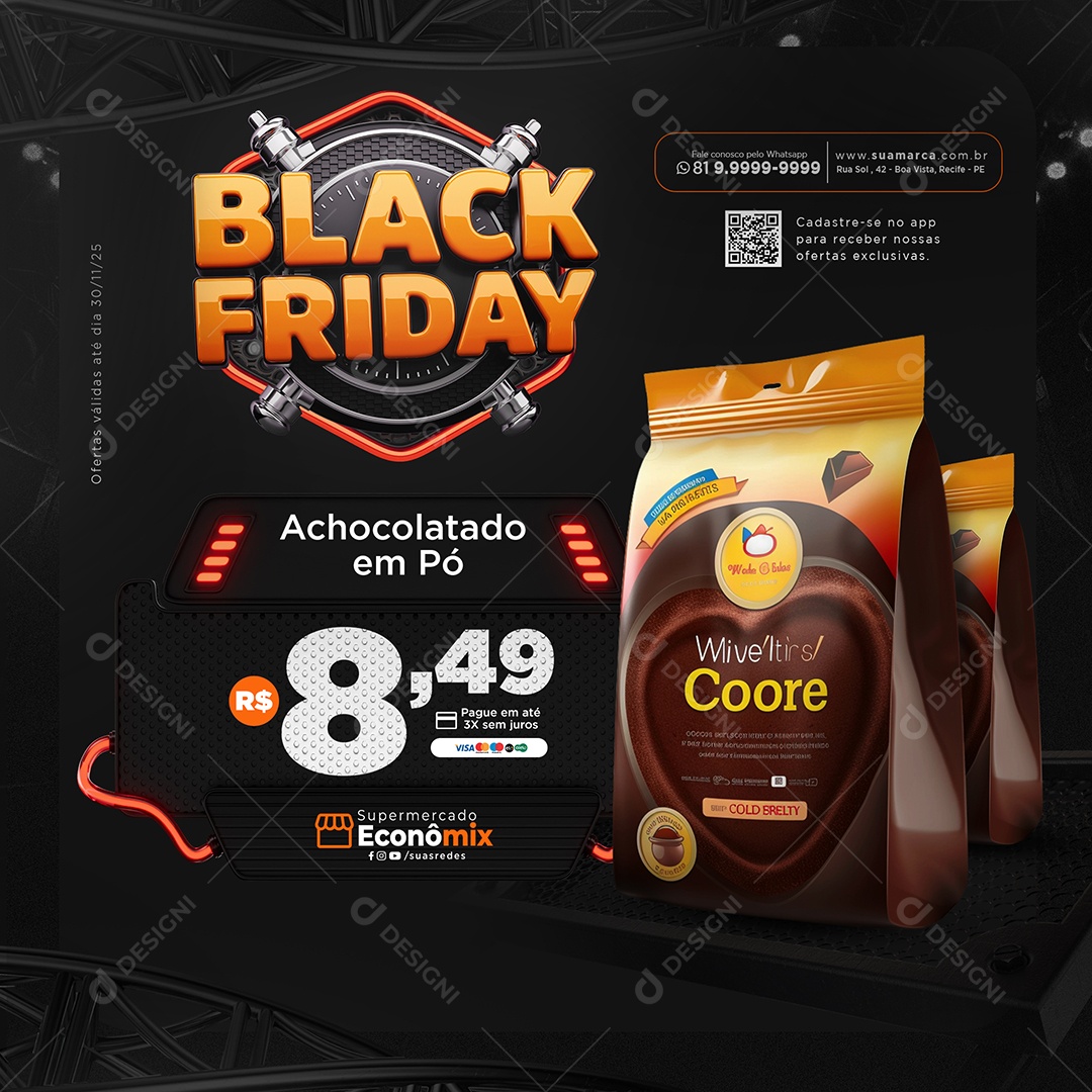 Black Friday Supermercado Achocolatado em Pó Social Media PSD Editável