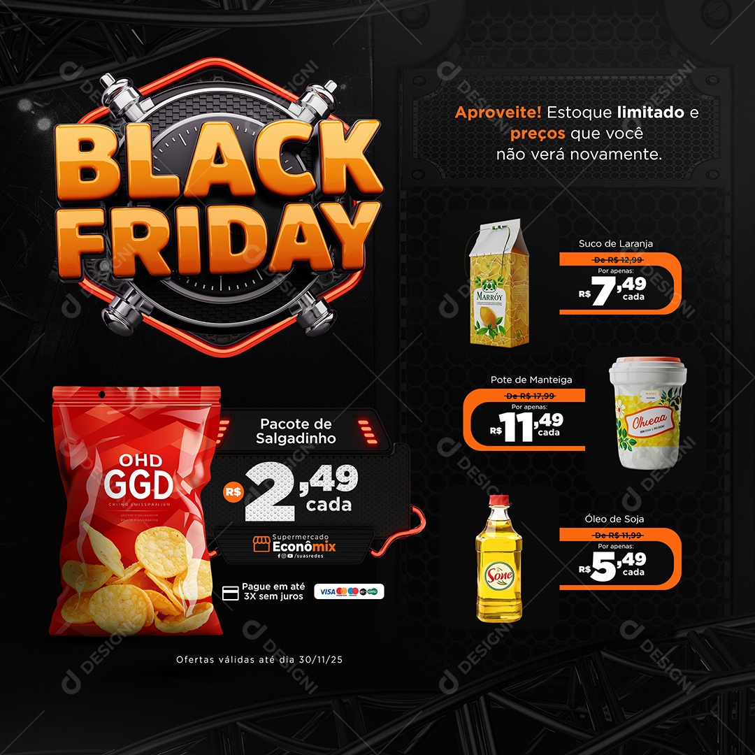 Black Friday Supermercado Produtos Social Media PSD Editável