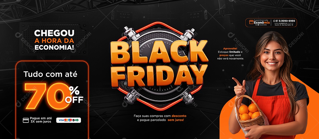 Carrossel Black Friday Supermercado Hora da Economia Social Media PSD Editável
