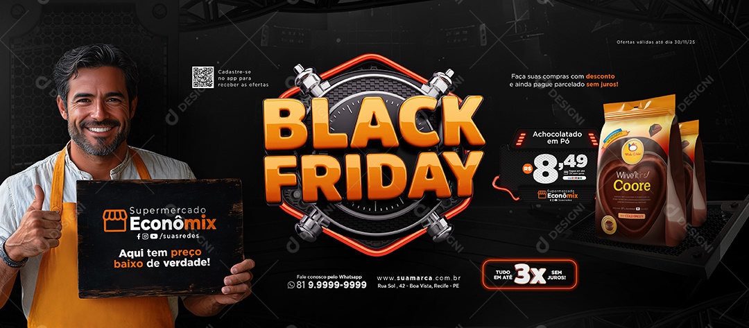 Carrossel Black Friday Supermercado Achocolatado em Pó Social Media PSD Editável