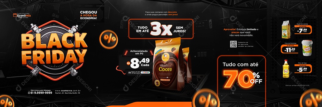 Carrossel Black Friday Supermercado Hora da Economia Achocolatado em Pó Social Media PSD Editável