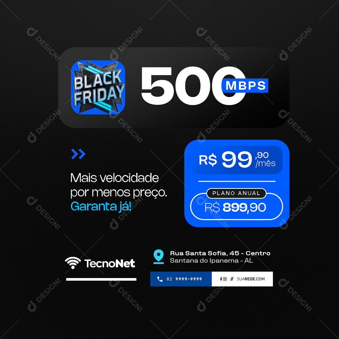 Provedor de Internet Black Friday Mais Velocidade Social Media PSD Editável