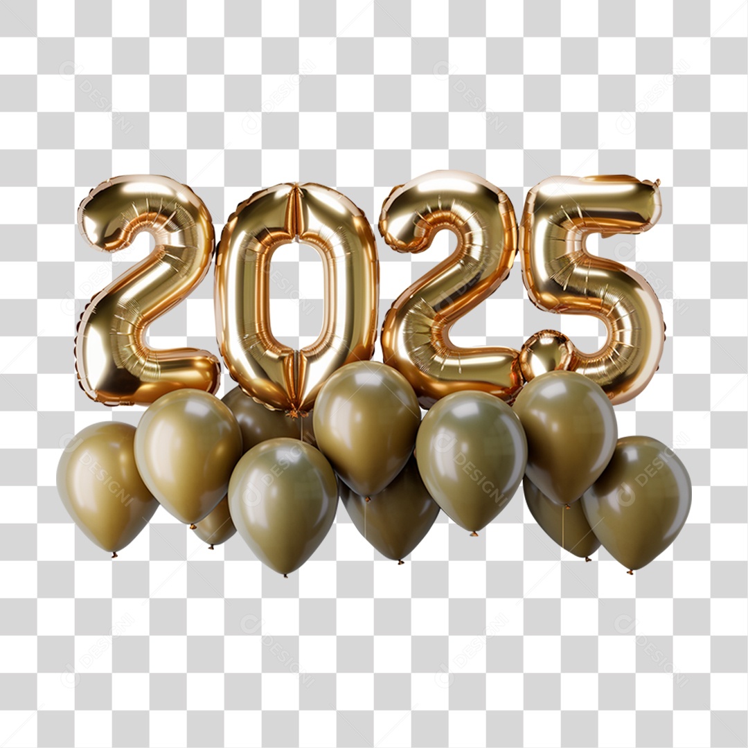 Elemento 3D Feliz 2025 Balões PNG Transparente