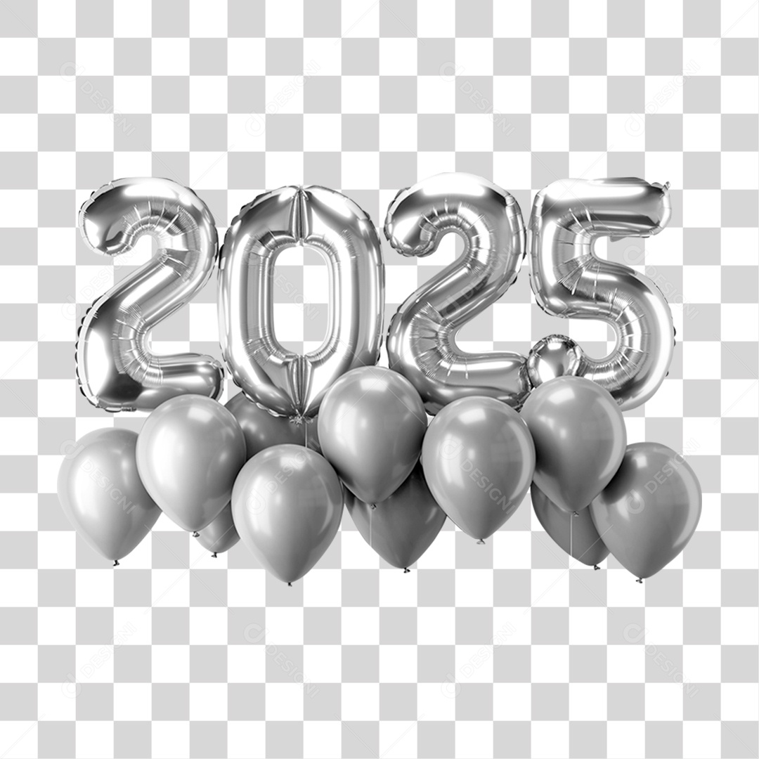 Elemento 3D Feliz 2025 Balões PNG Transparente