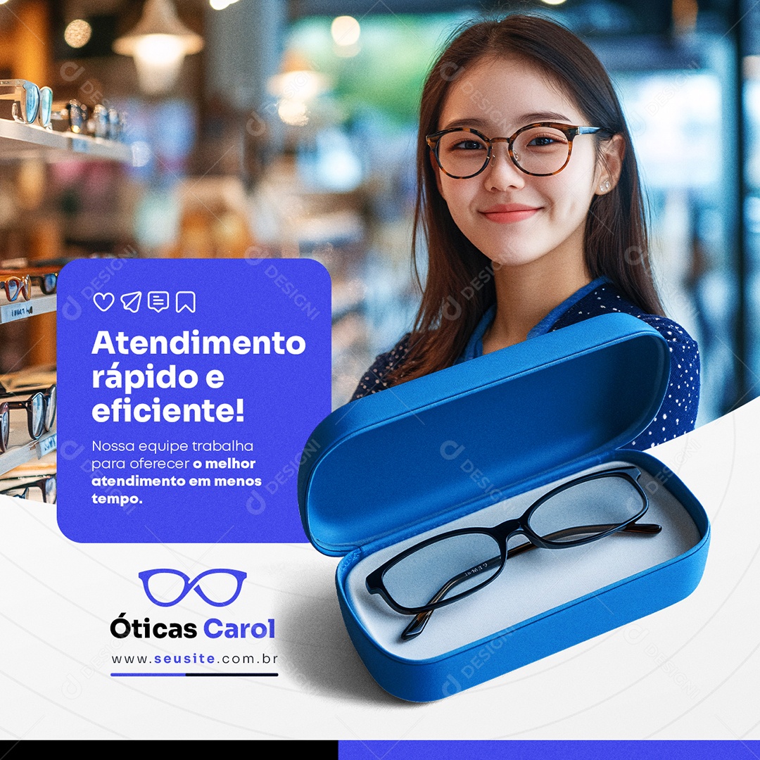 Ótica Oculita Atendimento Rápido e Eficiente Social Media PSD Editável