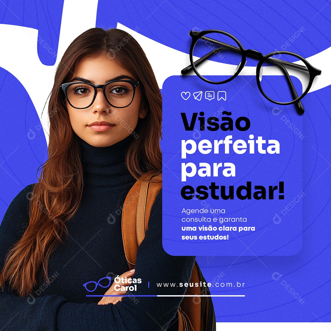Ótica Oculita Visão Perfeita para Estudar Social Media PSD Editável