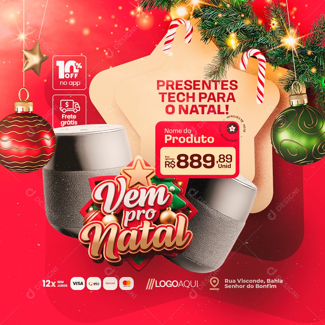 Loja de Informática Vem Pro Natal Caixa de Som Presentes Tech Social Media PSD Editável