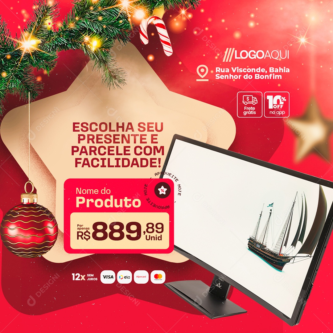 Loja de Informática Vem Pro Natal Monitor Social Media PSD Editável