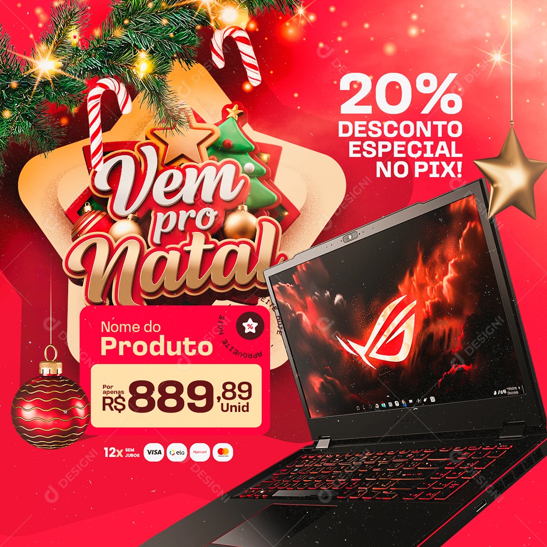 Loja de Informática Vem Pro Natal Notebook Social Media PSD Editável