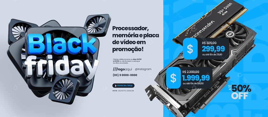 Banner Black Friday Loja de Informática Processador Memória Social Media PSD Editável