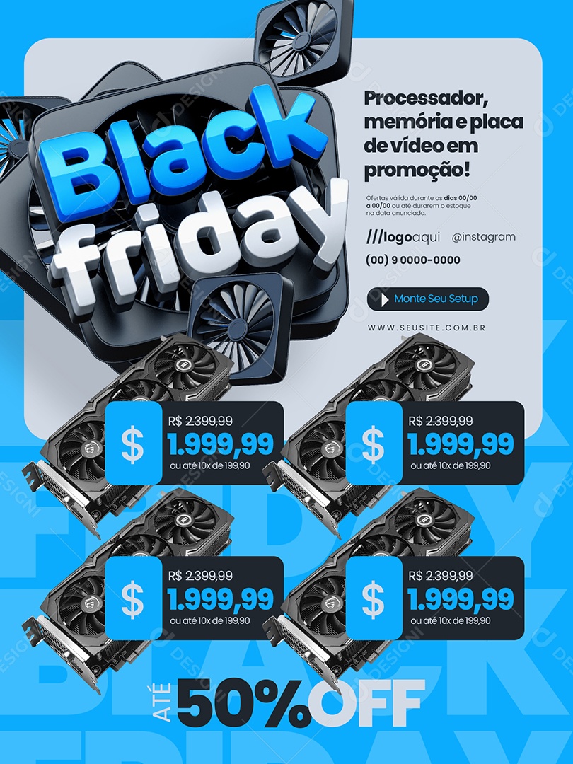 Black Friday Loja de Informática Encarte Processador Memória Social Media PSD Editável