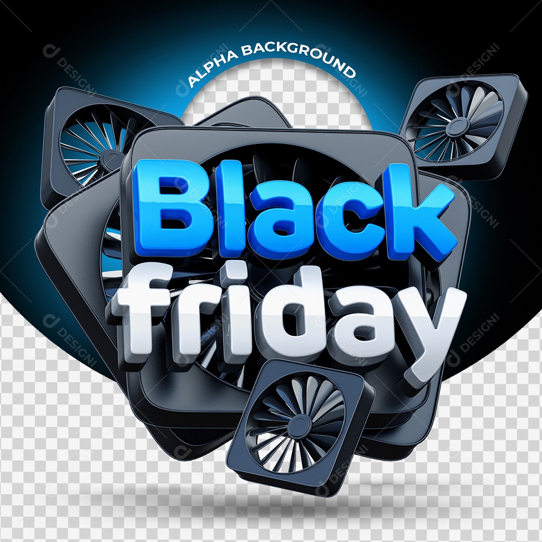 Black Friday Selo 3D Azul e Branco para Composição PSD