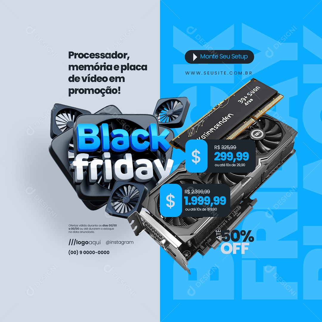 Black Friday Loja de Informática Processador Memória Social Media PSD Editável