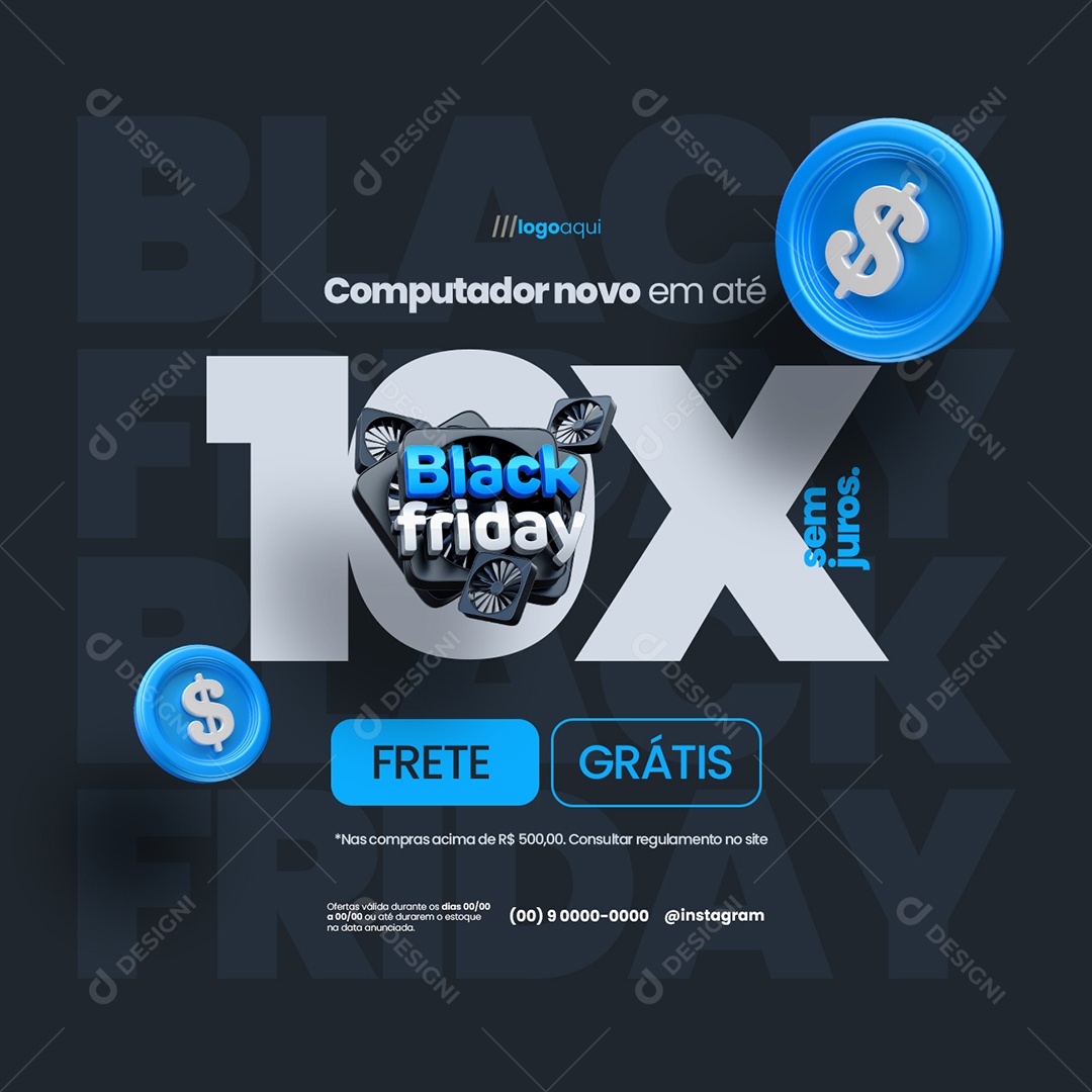 Black Friday Loja de Informática Frete Grátis Social Media PSD Editável