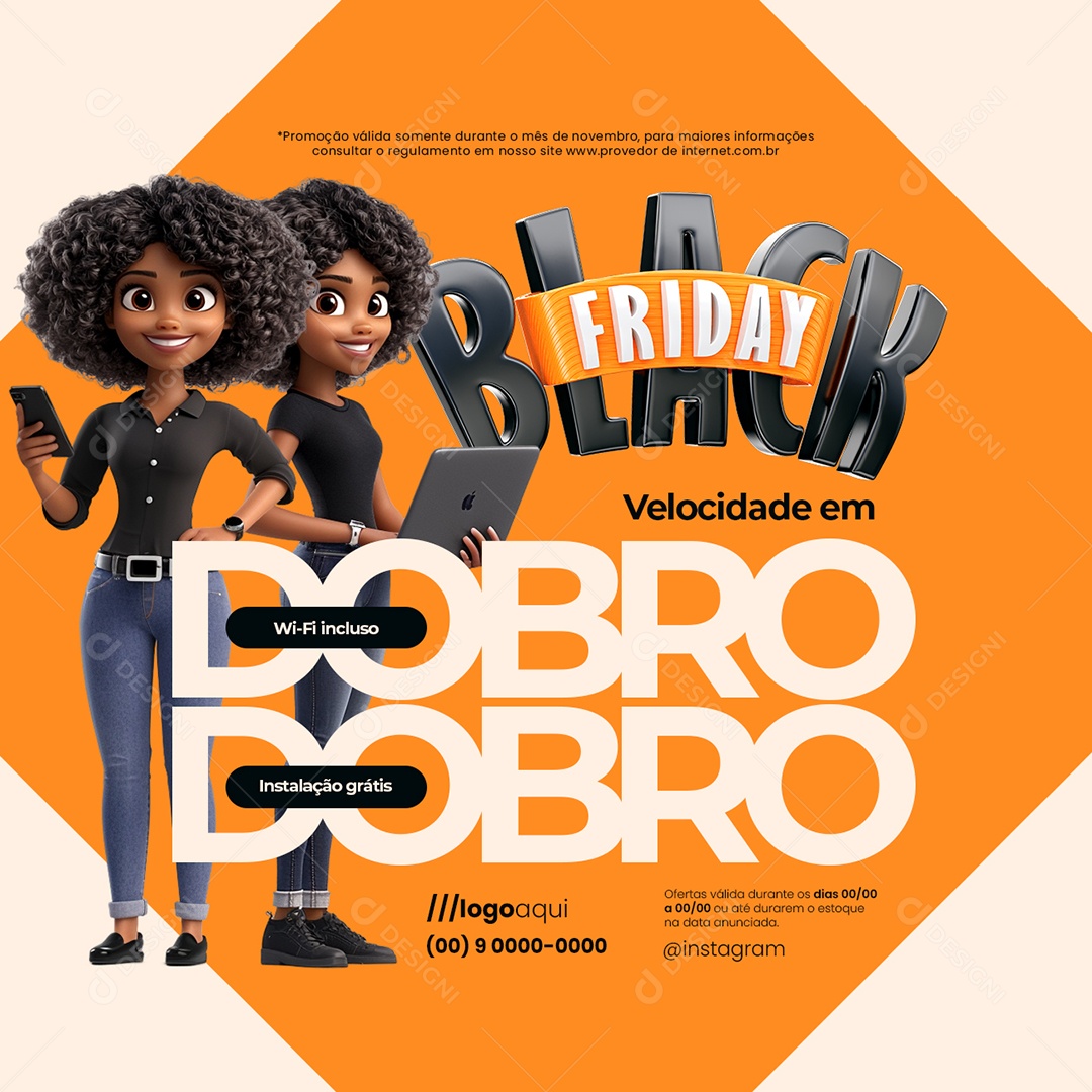 Black Friday Provedor de Internet Velocidade em Dobro Social Media PSD Editável