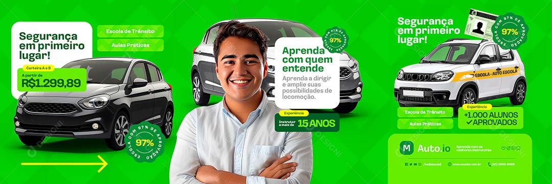 Carrossel Auto Escola Segurança em Primeiro Lugar Social Media PSD Editável