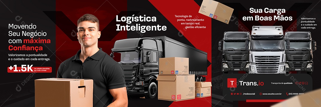 Carrossel Transportadora Logística Inteligente Social Media PSD Editável