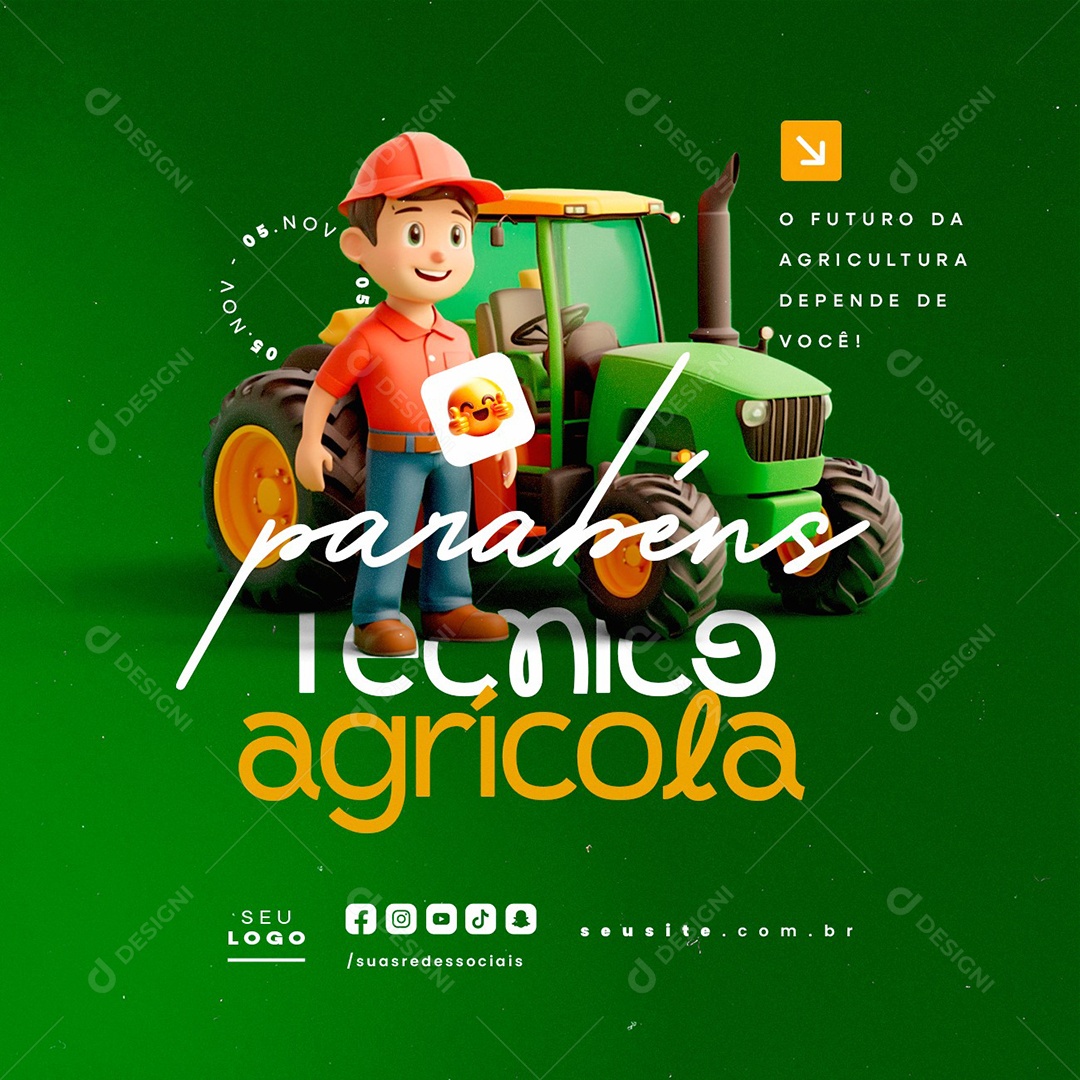 Dia do Técnico Agrícola 05 de Novembro Parabéns Social Media PSD Editável