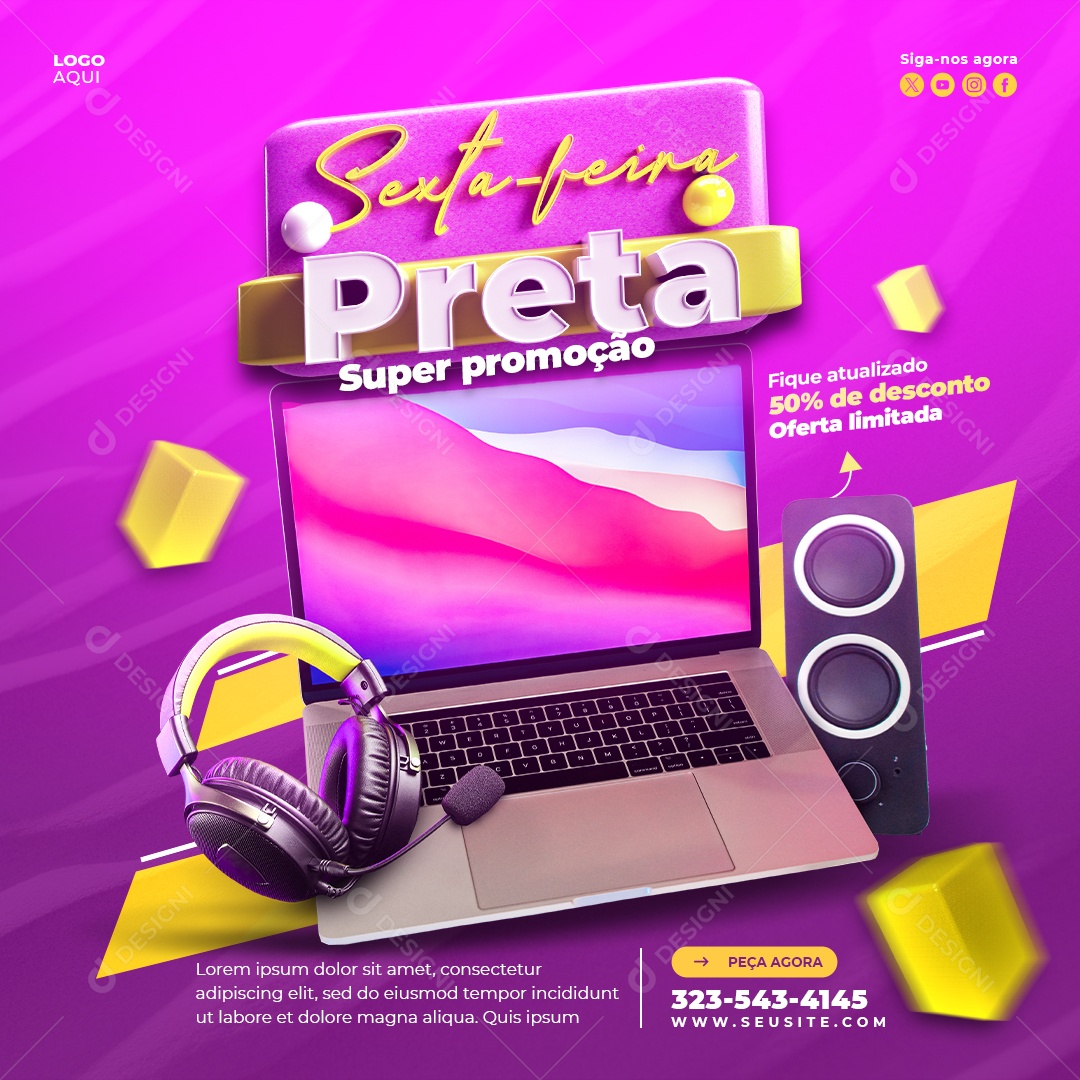 Sexta Feira Preta Loja de Eletrónicos Fone Notebook Social Media PSD Editável