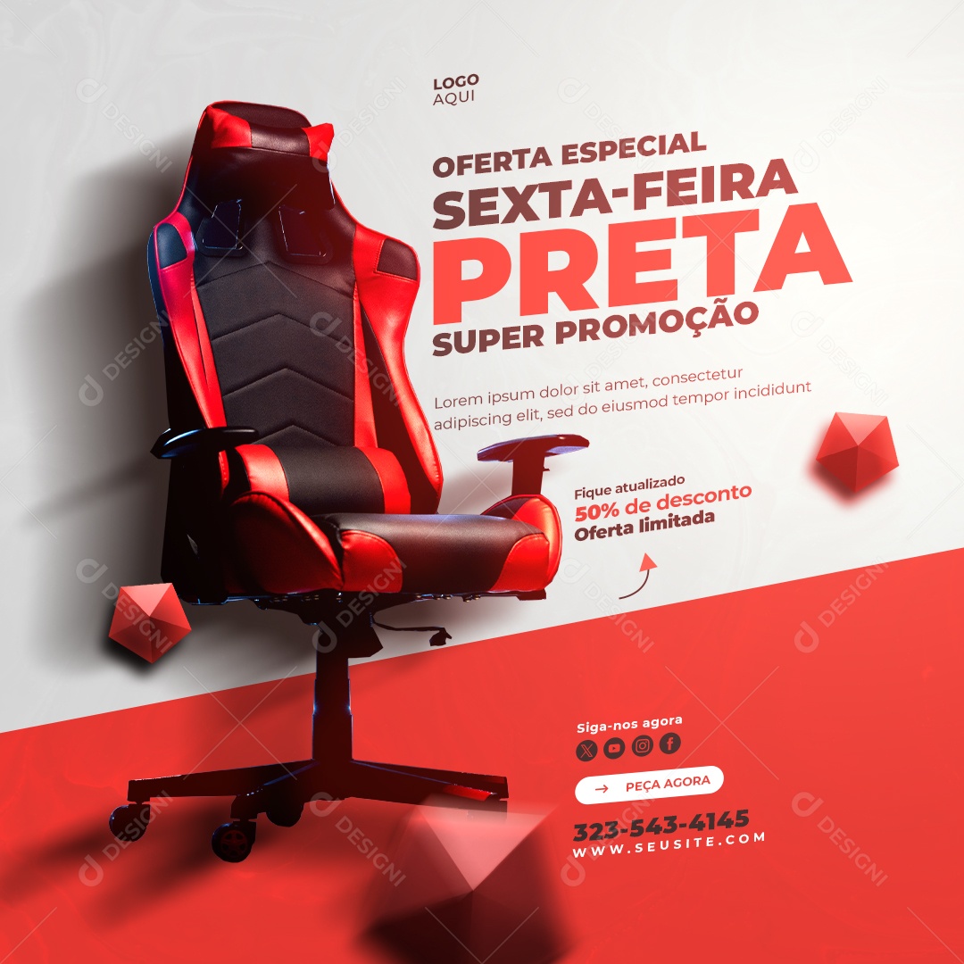Sexta Feira Preta Loja de Eletrónicos Cadeira Game Social Media PSD Editável