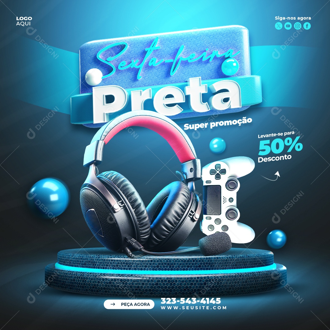 Sexta Feira Preta Loja de Eletrónicos Fone Controle Social Media PSD Editável