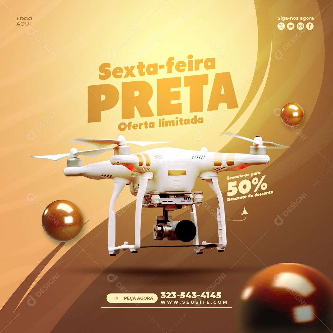 Sexta Feira Preta Loja de Eletrónicos Drone Social Media PSD Editável