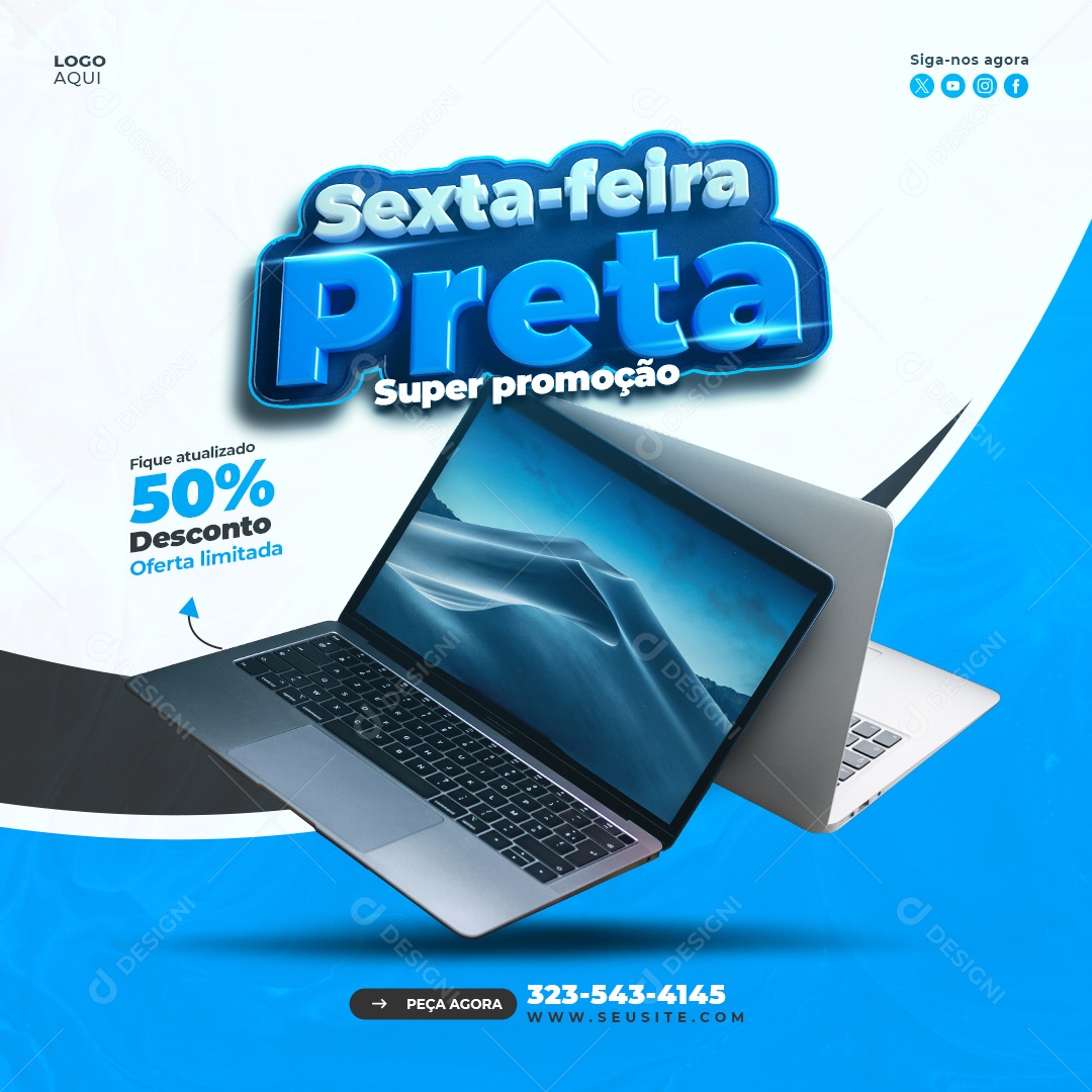 Sexta Feira Preta Loja de Eletrónicos Notebook Social Media PSD Editável