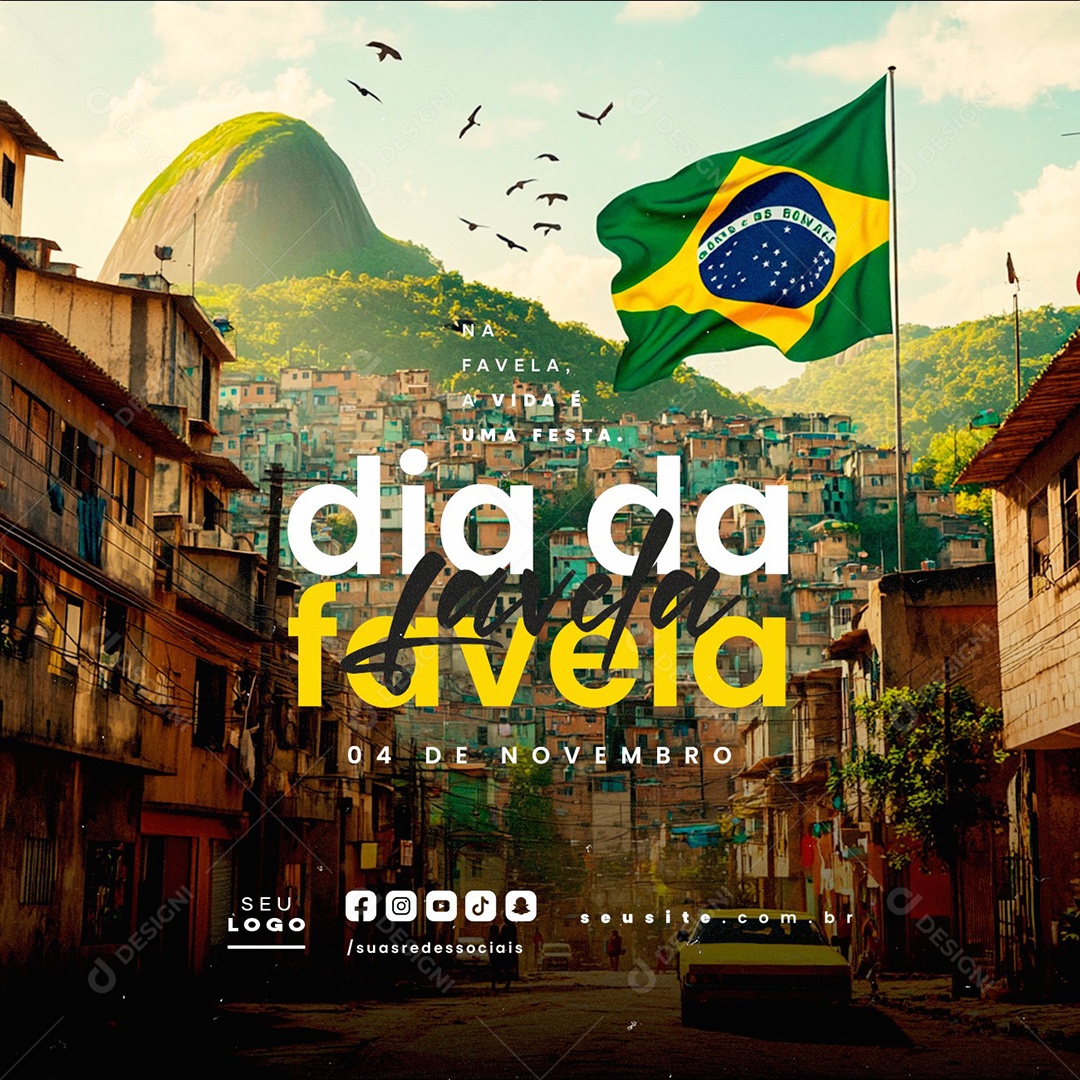 Dia da Favela 04 de Novembro A Vida é Uma Festa Social Media PSD Editável