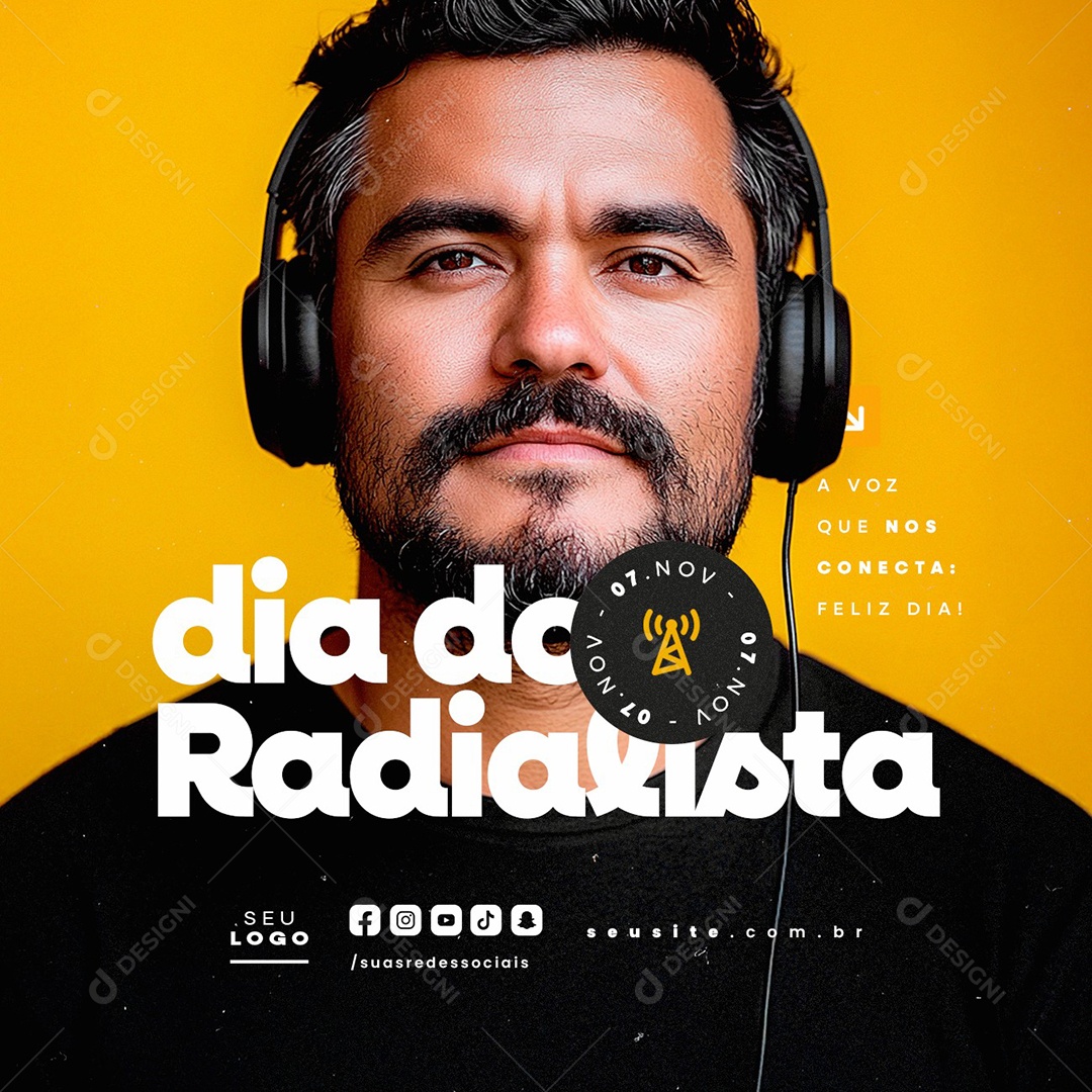 Dia do Radialista 07 de Novembro A Voz que Nos Conecta Social Media PSD Editável