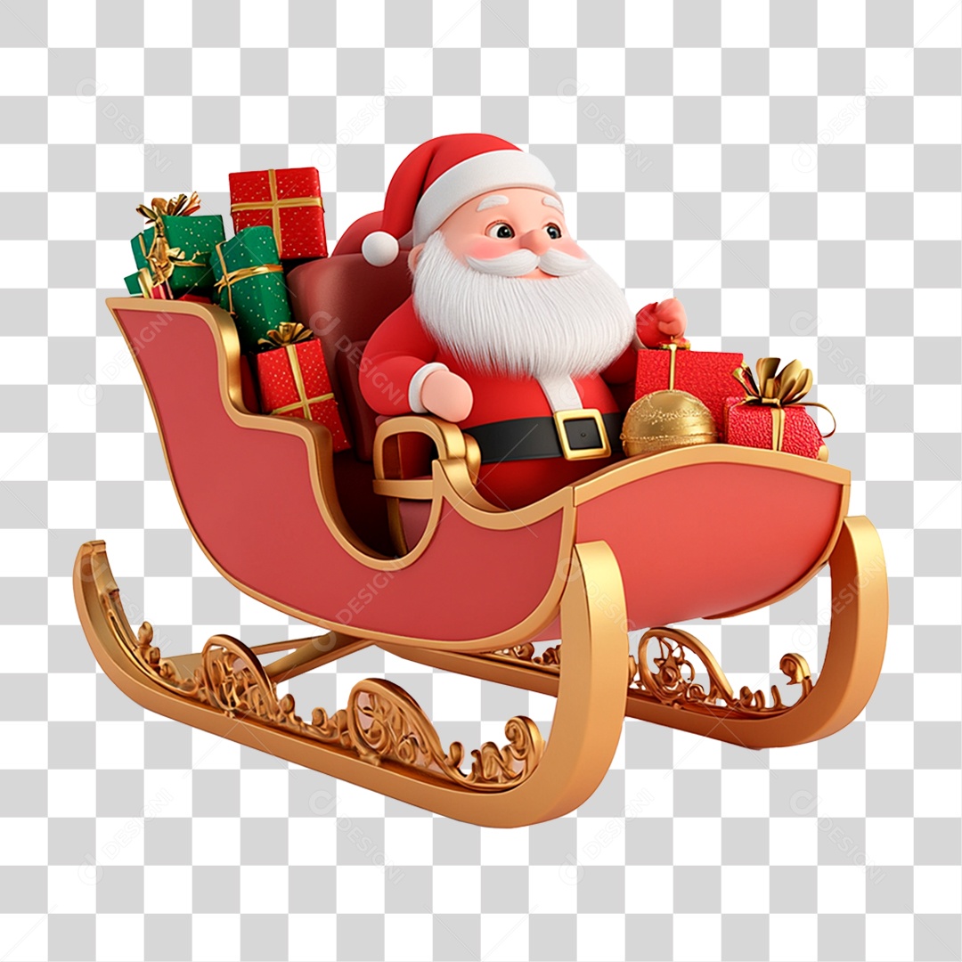 Trenó de Natal Com Papai Noel Dentro PNG Transparente