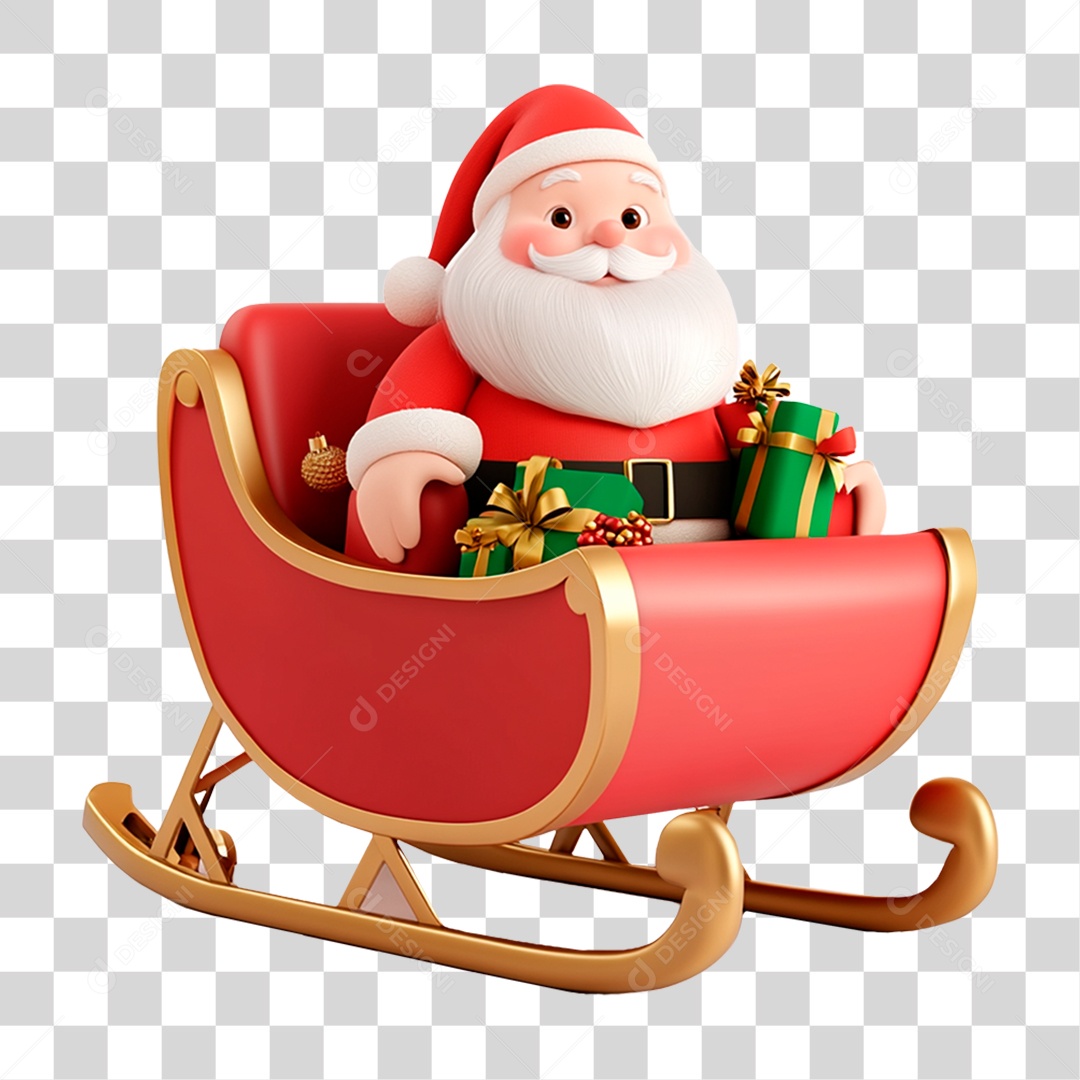 Trenó de Natal Com Papai Noel Dentro PNG Transparente