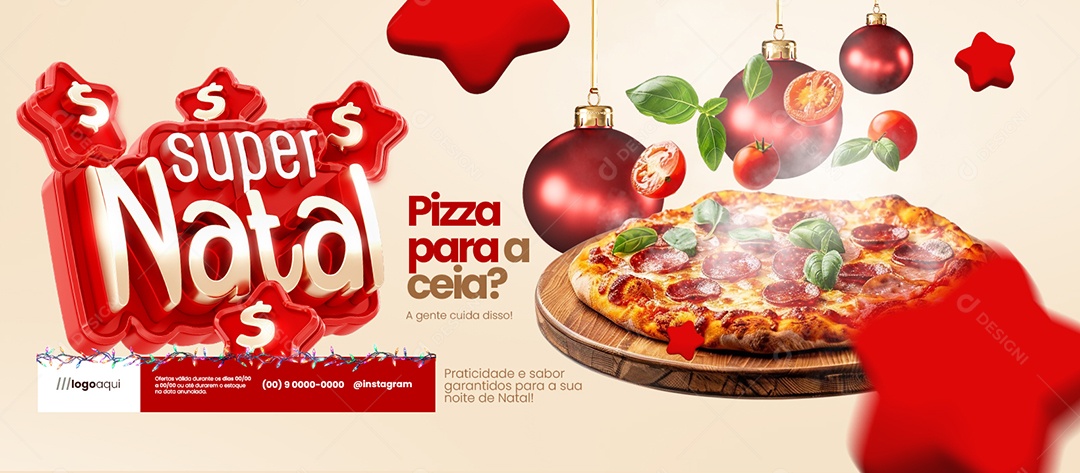 Banner Super Natal Pizzaria Pizza para a Ceia Social Media PSD Editável