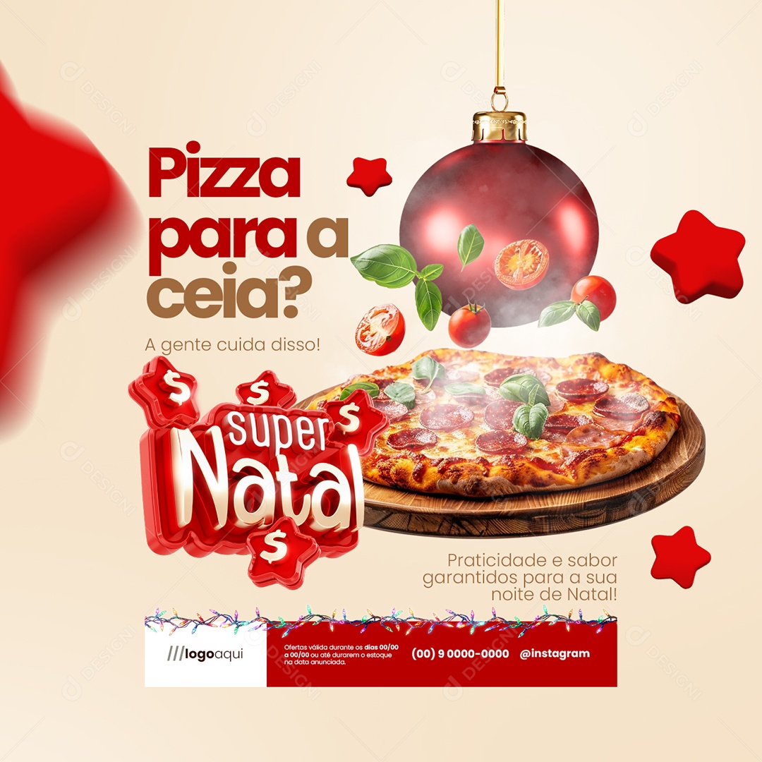 Super Natal Pizzaria Pizza para a Ceia Social Media PSD Editável