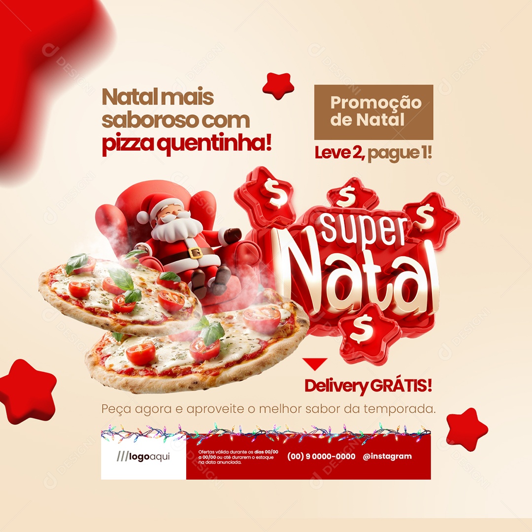Super Natal Pizzaria Promoção de Natal Leve Duas Pague Uma Social Media PSD Editável