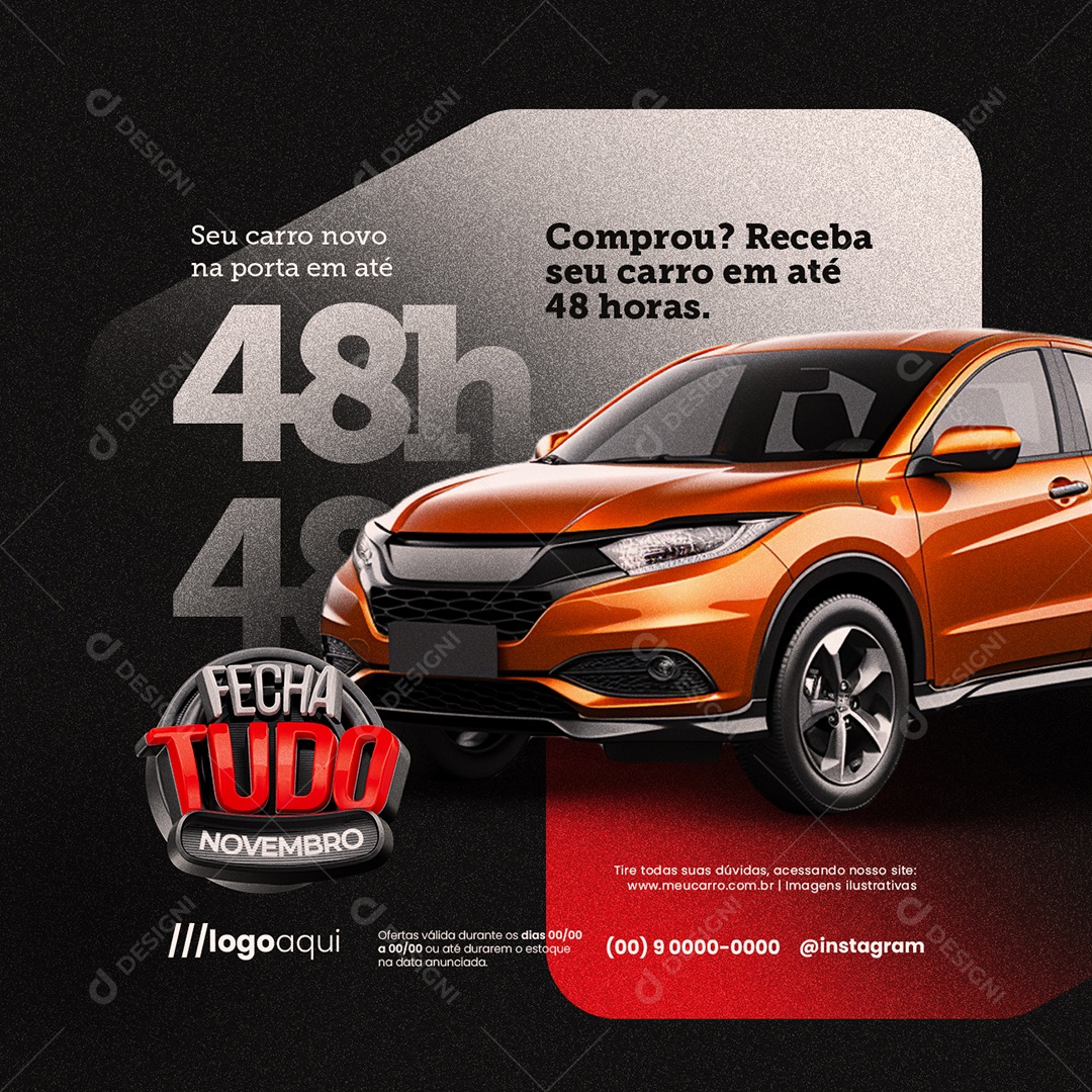 Fecha Tudo Novembro Concessionária Comprou Receba seu Carro Social Media PSD Editável